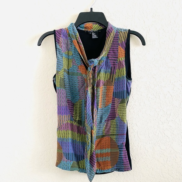 Etcetera Blouse Silk Colorful Printed Button Sleeveless Women 2 Art Boho Office - Picture 1 of 8